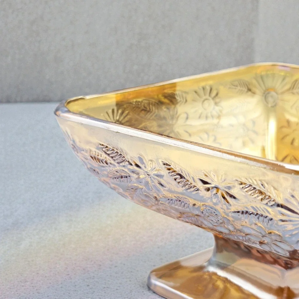 Set Of 3 Marigold Amber Carnival Glass Diamond Shaped Candy‎ Dishes